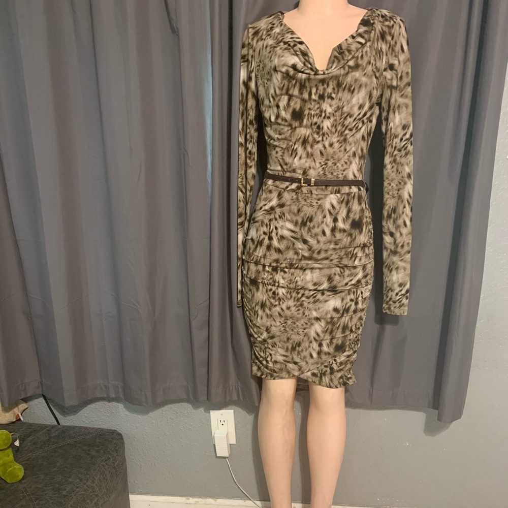 Women's Animal Print Long Sleeve Midi Dress xs